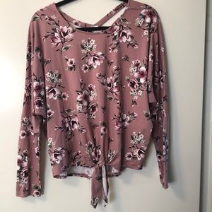 Knotted dusty rose floral top